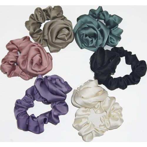 Women Scrunchies Elastic Hair Ties Bands Adult Solid Flower Rose Silk Fashion Girl Korean Mujer Accessories Hyuna Wholesale