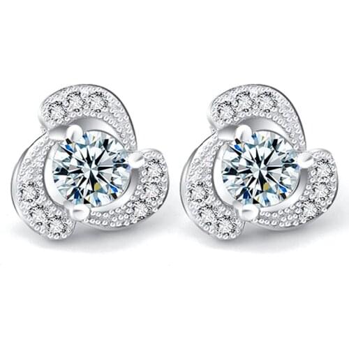 GNE1091 Hot Sale 100% Real 925 Sterling Silver Stud Earrings Sweet Fashion Crystal Charming Earring, Fashion Jewelry For Women