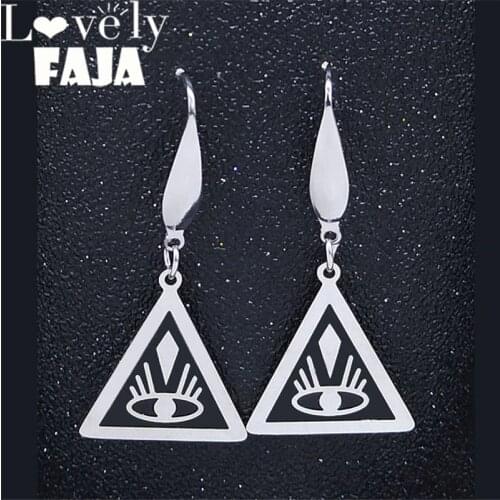 Egyptian Pyramids Triangle Eyes Stainless Steel Earrings for Women Black Silver Color Dangle Earrings Jewelry pendientes E9S03