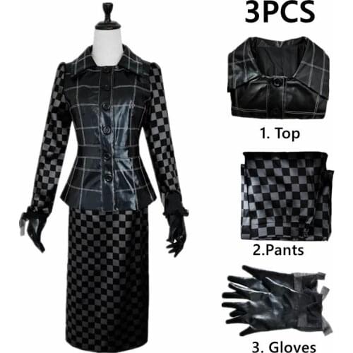 Movie Evil Madame Cruella De Ville Cosplay Costume Women Faux Leather Skirts Cloth Set Halloween Performance Dress Cool Fashion