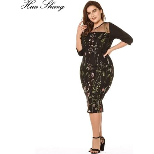 Plus Size Embroidery Party Dress Women Summer Elegant Mesh See Through O Neck Midi Dress Slim Office Bodycon Pencil Dresses