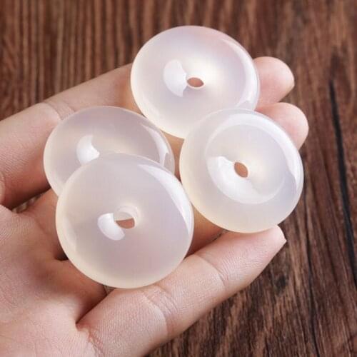 1pc Natural White Chinese Agate Safety Buckle Jade Pendant Necklace Fashion Charm Carved Jewelry for Women Men Blessing Amulet