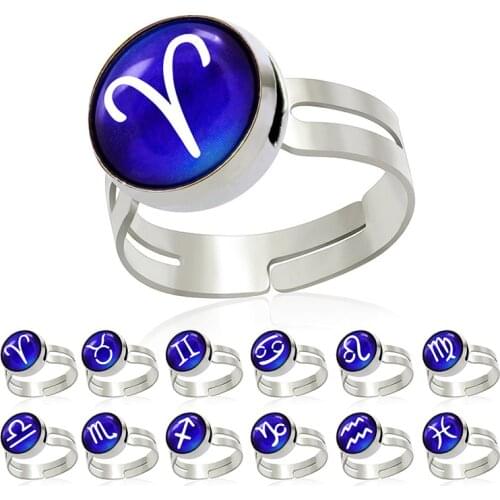1PC Twelve Constellations Adjustable Children Ring With Box Childrens Day Gift LSSR251