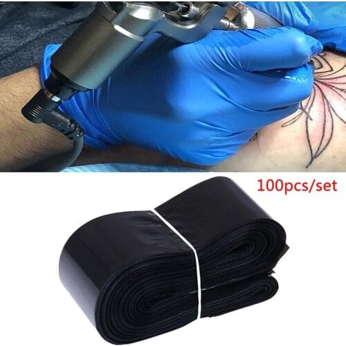 100Pcs Black Disposable 80*4cm Tattoo Machine Clip Cord Hook Sleeve Bags Blue Plastic Hygiene Cover Tattoo Accessories Supplies