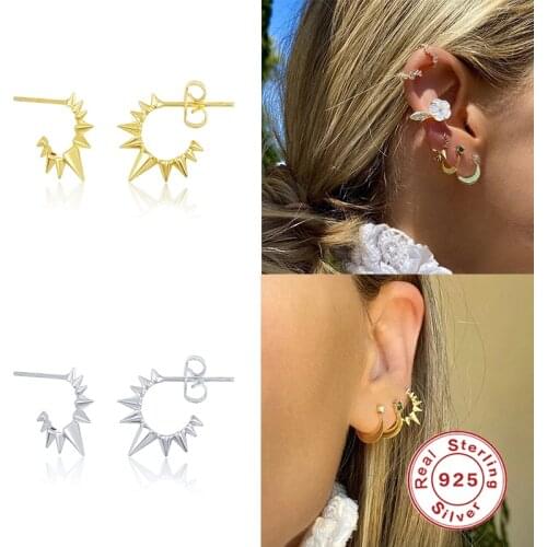 Aide Vintage Rivet C Shape Stud Earrings 925 Sterling Silver Sunlight Shape Stud Earring for Women Pendientes Brincos Aretes