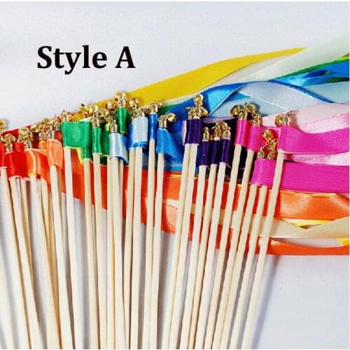 Free shipping 50pcs /lot Multicolour Wedding Ribbon Stick / Sparklers Fairy Magic Wands with Bells Wedding Decorative