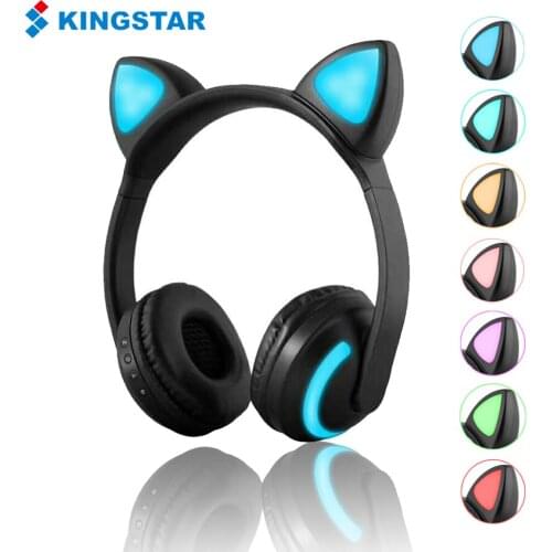 KINGSTAR Cat Ear Bluetooth Headphones with Microphones LED Flashing Glowing Stereo Wireless Headphones Gaming Headsets Earphone