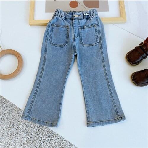 Long Boot Cut Pants for Kids 2021 Spring Autumn Clothing Elastic Waist Trousers Childrens Flare Pants Casual Girls Denim Pants
