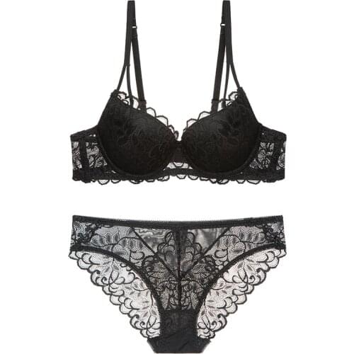 Hot Sexy Push Up Bra Deep V Brassiere Thick Cotton Women Underwear Lace Purple Embroidery Flowers Lingerie A B C Cup Bras