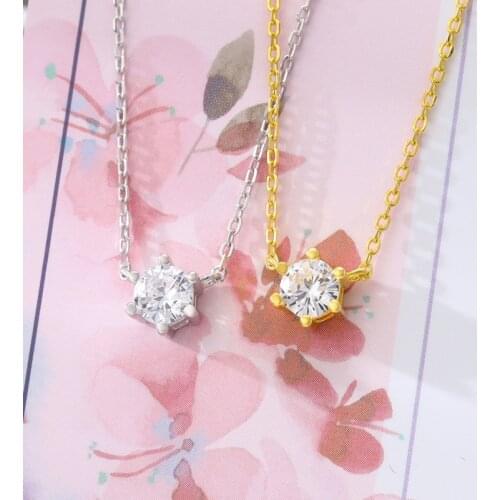 Hot Sale Luxury Golden Silver Color Link Chain Geometric Cubic Zirconia Stones Pendant Necklace For Women Trendy 925 Real Silver