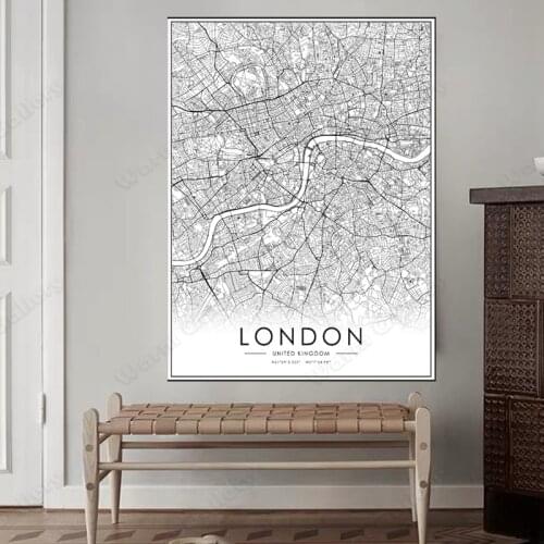 Black and White City Map The London City Map Poster HD Print Wall Art Canvas Nordic Landscape Painting for Home Decor