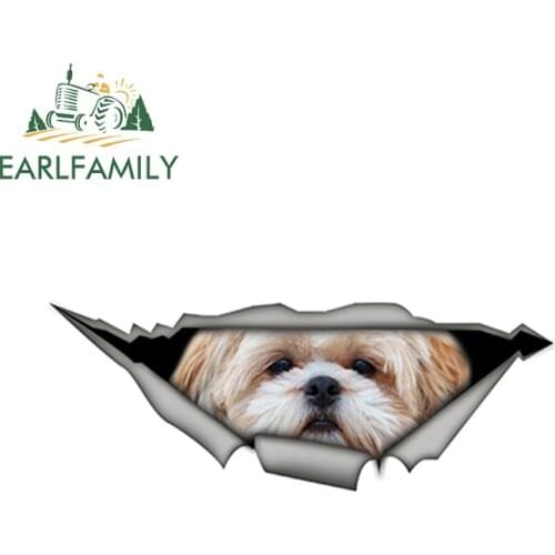 EARLFAMILY 15cm x 6cm Shih tzu 3D Car Sticker Funny Pet Dog Decal Creative Modified Stickers Waterproof Car Styling Decoration