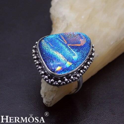 Hermosa Hermosa Beautiful Rainbow Jewelry Dichroic Glass Vintage Hot Sale Band Men Women Ring Size 10 NY1085