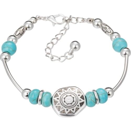 HOCOLE 2018 Fashion New Tibetan Silver Charm Bracelets & Bangles Blue Stone Bead Ethnic Bohemian Bracelets For Women Jewelry