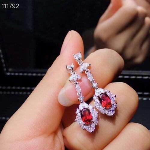 KJJEAXCMY fine jewelry Registration Detection of 925 Silver-inlaid Natural Garnet Ear Nails and Earrings