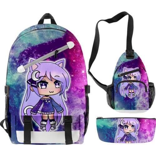 Gacha life merch Backpack set 3 pieces 3D printing lightweight youth school bag multi-zipper chest bag pencil case