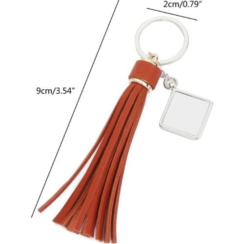 Leather Rope Tassel Tag Square/Round/Rectangular Thermal Transfer Blank Keychain Diy Creative Gift for Christmas Day