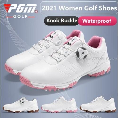 Pgm Women Golf Ball Waterproof Shoes Women Lightweight Sports Shoes Ladies Non-Slip Spikes Tennis Baseball Sneakers Breathable
