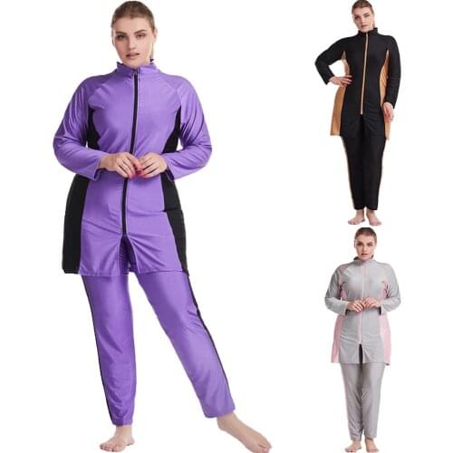 Muslim Burkini 3PCS Full Cover Swimsuits Modest Women Swimwear Swimming Bathing Beach Wear Hijab Tops Pants Long Sleeve Plus New