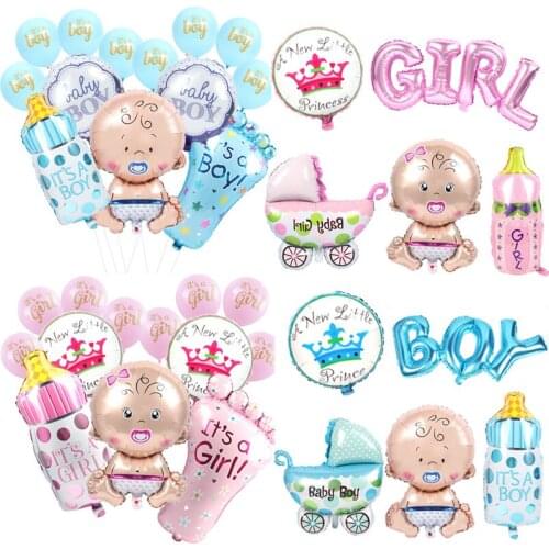 MEIDDING Cute Baby Balloons Set 1st Birthday Baby Shower Decorations Boy Girl Baby carriage Globos One Birthday Party Supplies