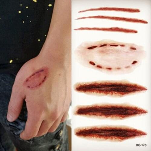 Wound Injury Scar Blood Halloween 2pcs Waterproof Temporary Tattoo Sticker