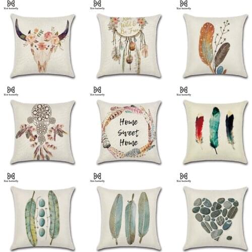 Indian Style Ethnic Dream Catcher Feathers Linen Cushion Covers Sofa Car Couch Chairs Decorative Livingroom Throw Pillows Cover