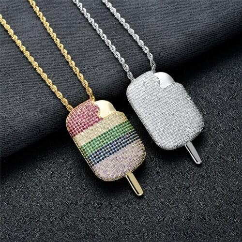Iced Out Ice Cream Necklace & Pendant New Arrival Multicolor Cubic Zirconia Mens Necklace Fashion Hip Hop Jewelry Gifts