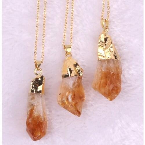 Wholesale 50pcs Rough Amethysts Natural Stone Citrines Quartz Druzy Reiki Healing Necklace Pendent Beads For Jewelry Making