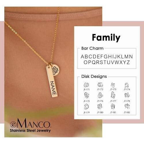 EManco Family Pendant Necklace 316L Stainless Steel Female Gold Charm Engrave Mother & Baby Anniversary Jewelry Gifts for Wife