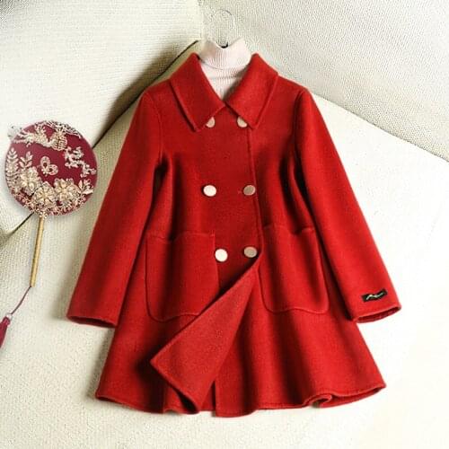 Anti season double faced cashmere coat womens spring 2020 new double row metal button baby collar small hair coat