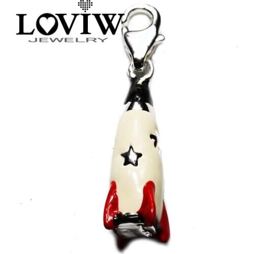 White-enamelled Rocket Charm pendant with lobster clasp High Quality Bijoux fit Bracelet Ladies NEW Fashion Jewelry