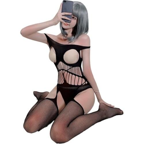 Transparent Open Crotch Bodysuit Sexy Lingerie Mesh Women Bare Breast Erotic Underwear Ladies Garter Sexi Hollow Out Catsuit Sex