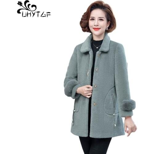 UHYTGF Mink Down Wool Coat Women Tops Winter Clothes Casual Woman Jacket Plus Size Coat Single-breasted Cardigans Outerwear 961
