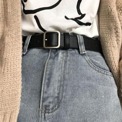 Simple style square buckle belt unisex wide belt female student Korean fashion ins pants belt wild black