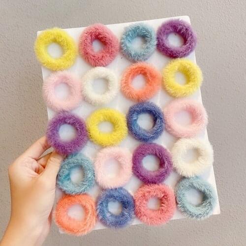 10Pcs Korean Soft Fluffy Elastic Hair Bands Candy Color Headbands Faux Rabbit Fur Hair Rings Girls Hair Accessories Scrunchies