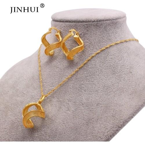 Dubai luxury 18K gold plated Jewelry sets for women necklace pendant earring Hawaiian wedding party bridal jewelery gifts set