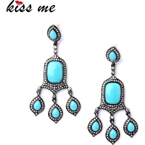 Online Store Indian New Retro Blue Geometric Pendants Big Earrings for Women Factory Wholesale
