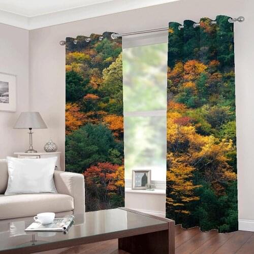 Green Yellow Forest Nature Scenery Picture curtains Large window for Living Room Restaurant Bedroom Sunshade Blackout Drapes
