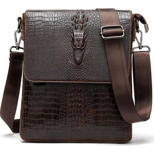 Men bags Genuine Leather Crocodile pattern Business mens shoulder bag Outdoor vertical briefcase leather Crossbody bags