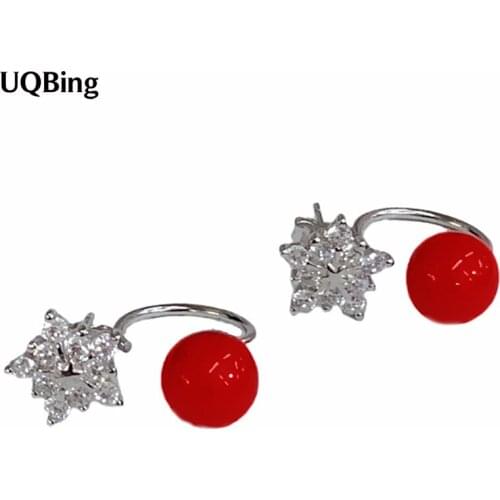 Silver color sweet U-shaped red pearl crystal wedding earrings Christmas gift jewelry