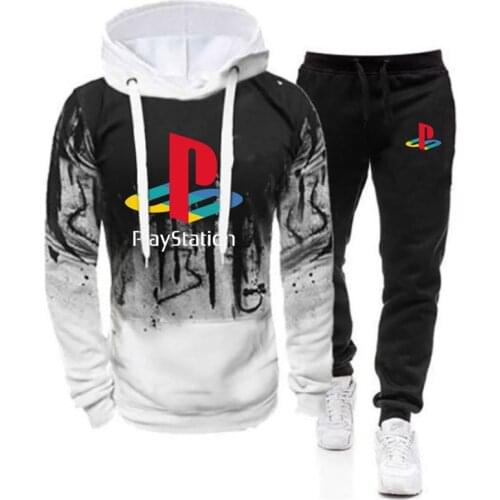 Spring Autumn 2021 Hip hop Mens PlayStation Hoodies Sweatpants Male Comfortable Cotton Trousers Sport Suit Fashion Set clothes
