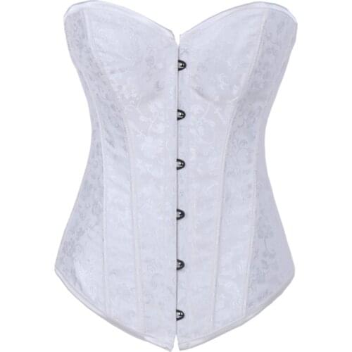 Victorian White Brocade Jacquard Overbust Steel Boned Corset Sexy Women Lingerie Bustier Tops Steampunk Gothic Plus Size Clothes