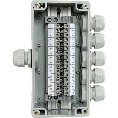 IP65 Waterproof Cable Junction Box 1 in 5 out 80*160*55mm with UK2.5B Din Rail Terminal Blocks