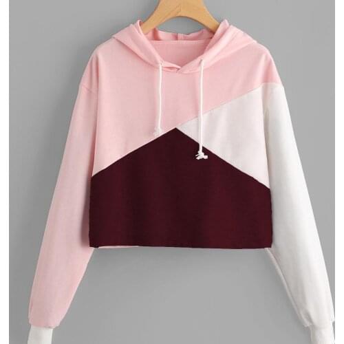 Custom logos color block panels womens basic Crop Top Hoodies