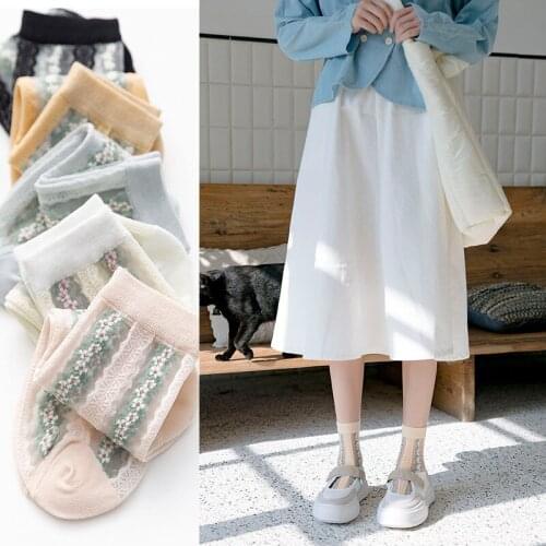 High Quality Japanese Harajuku Crystal Woman Socks Cotton with Kawaii Flowers Funny Socks Women for Spring Summer 31604