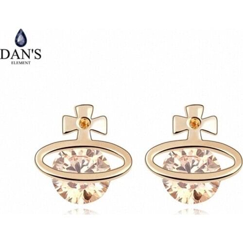 DANS ELEMENT 4 Colors Real Big Brand AAA Zirconia Micro Inlays Round Stud Earrings for Women 94226champagne