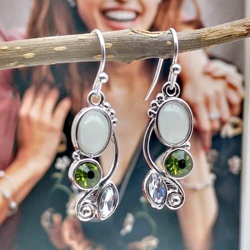 Vintage White Green Zircon Crystal Earrings 2021 Trend Dangle Earrings For Woman White Moonstone Long Drop Earrings Fashion