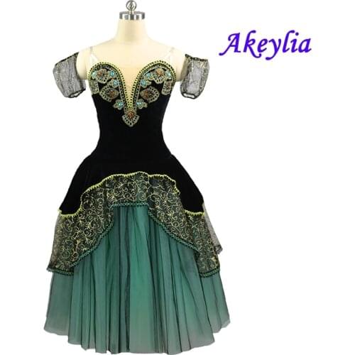 Black Green Ballet custom dress Coppelia Variation professional Long Skirt Romantic Tutu girls fairy Ballet Classical JNBL134