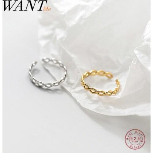 WANTME 925 Sterling Silver Simple Glossy Geometric Cross Opening Finger Ring for Women Fashion Hollow Cuban Chain Ring Jewelry