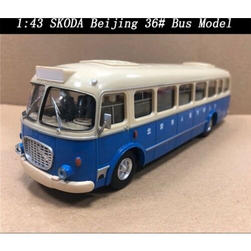1/43 Scale Blue SKODA Beijing 36# Bus Vehicle Model ABS Toys Car for Children Kids Fans Gift Collection Souvenirs Display Show